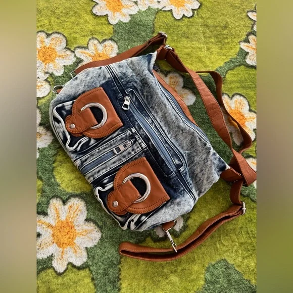 Stylish Denim and Brown Women's Bag - Picture 3 of 4